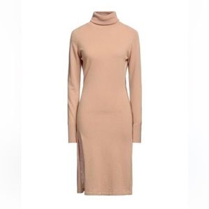 Knitted Dress Camel Tan Lightweight Turtleneck Long‎ Sleeve Dress. OS